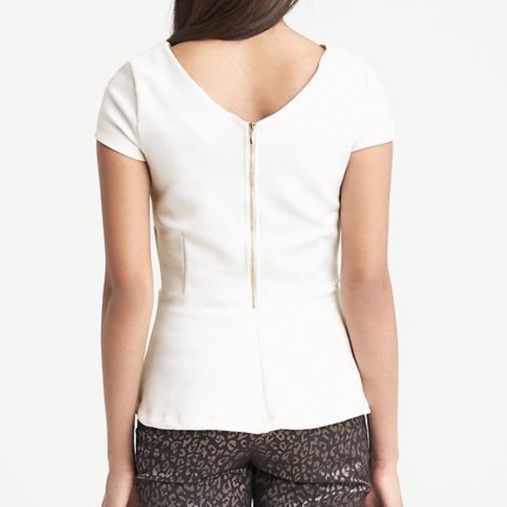 Banana Republic ivory cap sleeves exposed back zipper‎ fit & flare top Sz 4
